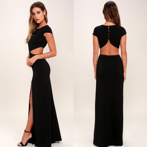 NWOT Lulu’s Conversation Piece Black Backless Maxi Dress XS Black - Picture 2 of 3